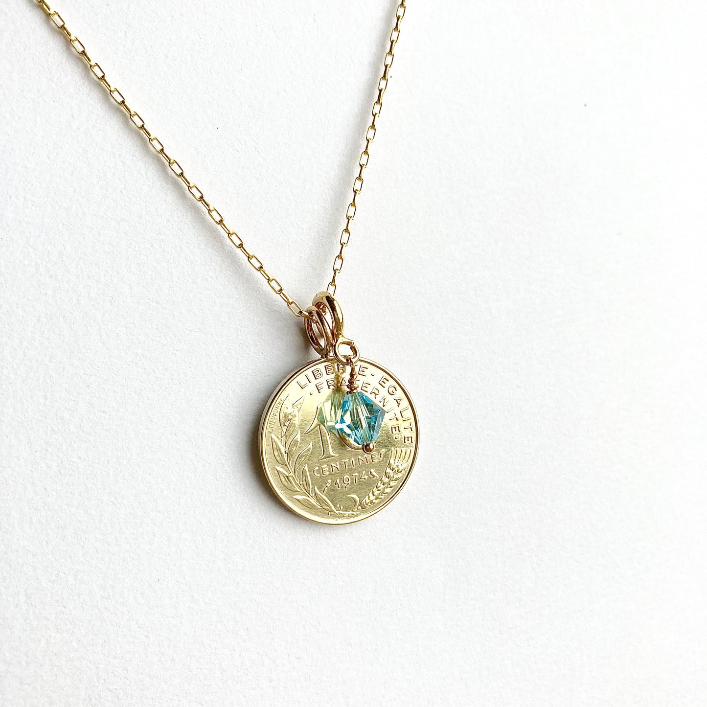 1974 French Coin Midi Necklace - Birthstone - 50th Anniversary