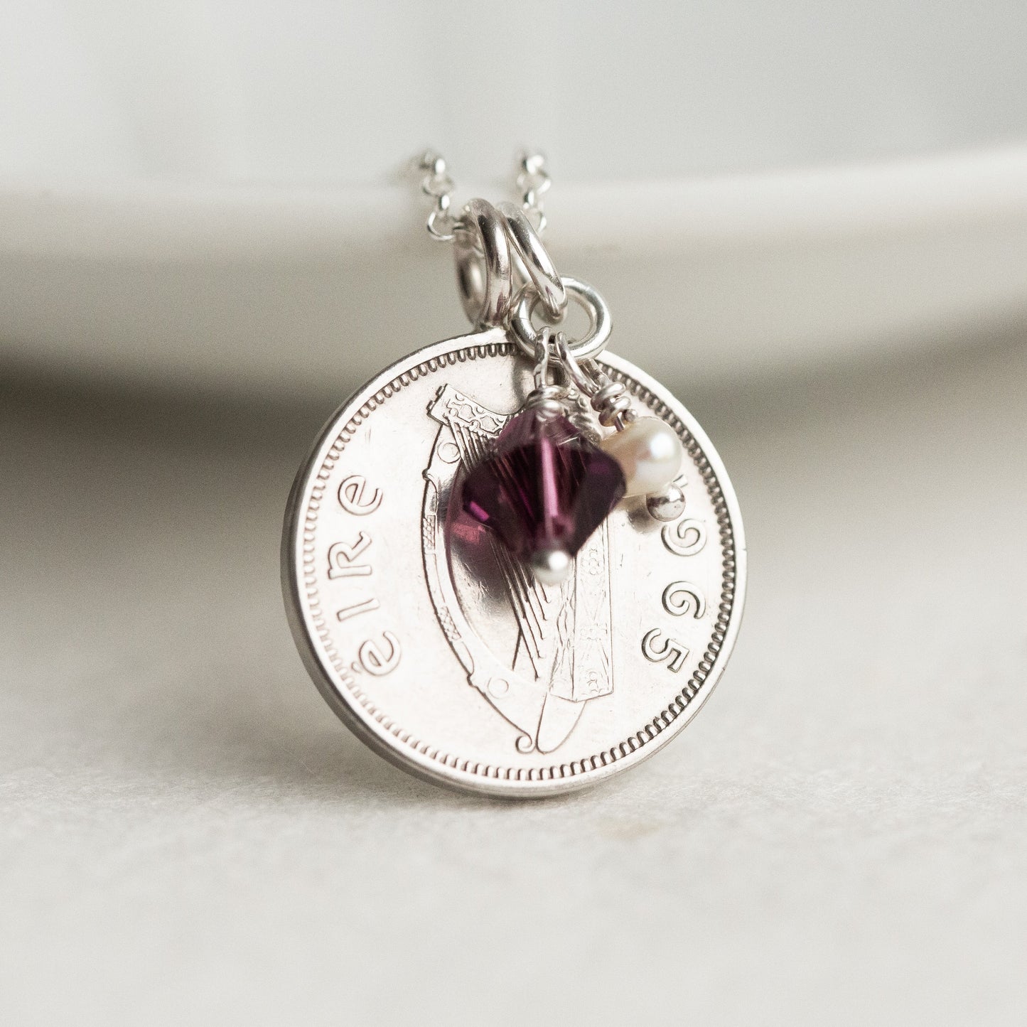 60th birthday gift, Irish coin necklace, sterling silver pendant necklace.
