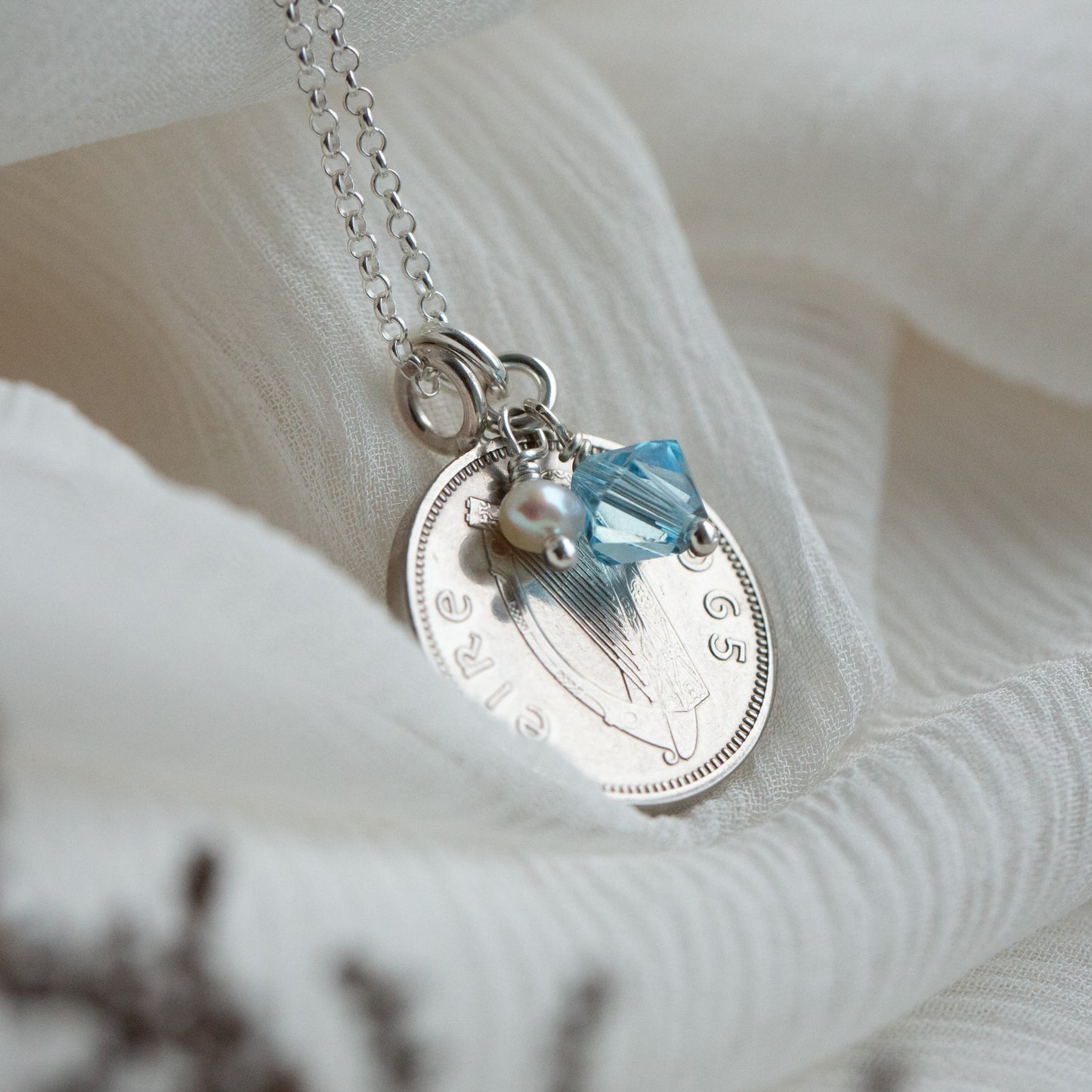 Hare and Harp Coin Necklace - Silver 1965