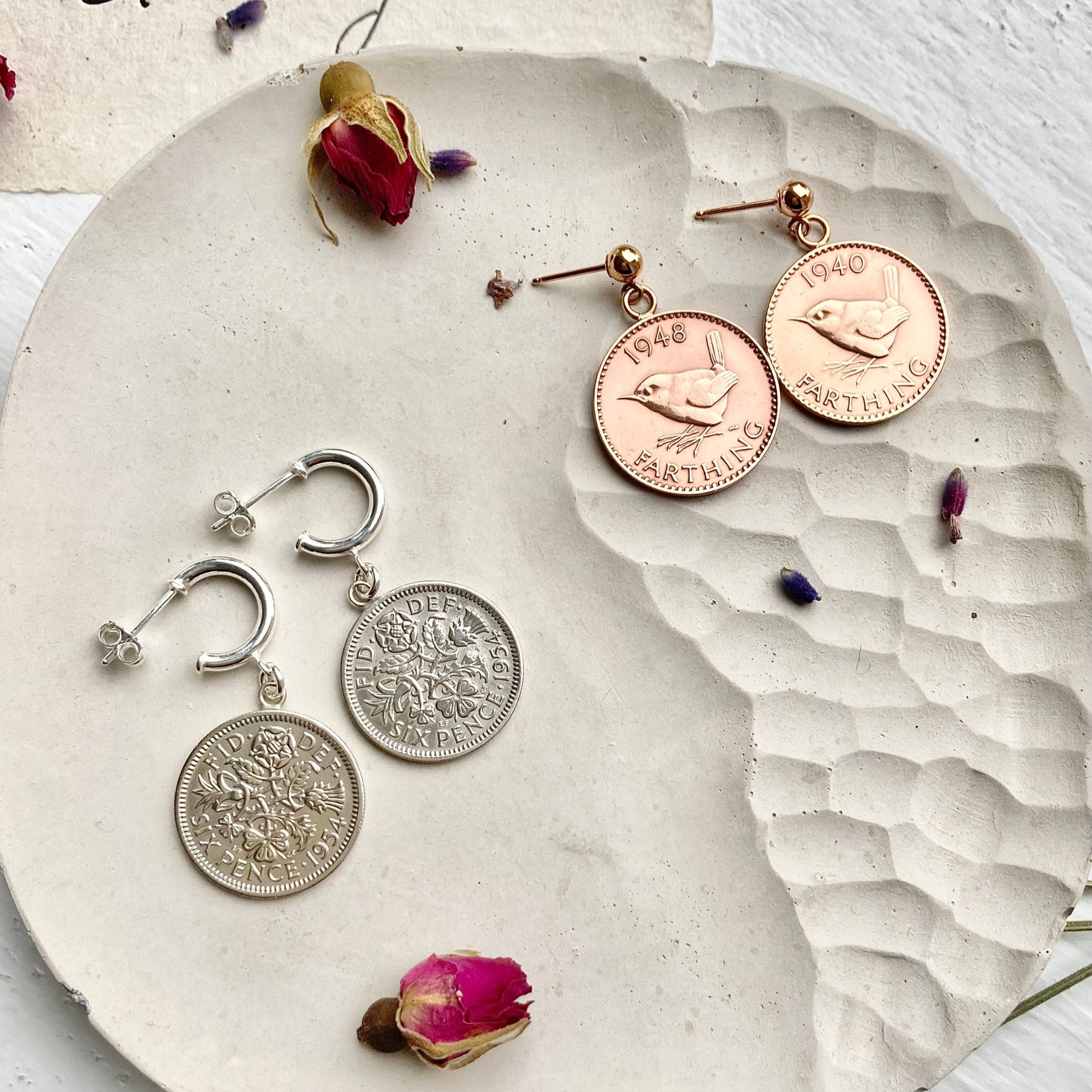 Silver Lucky Sixpence Earrings