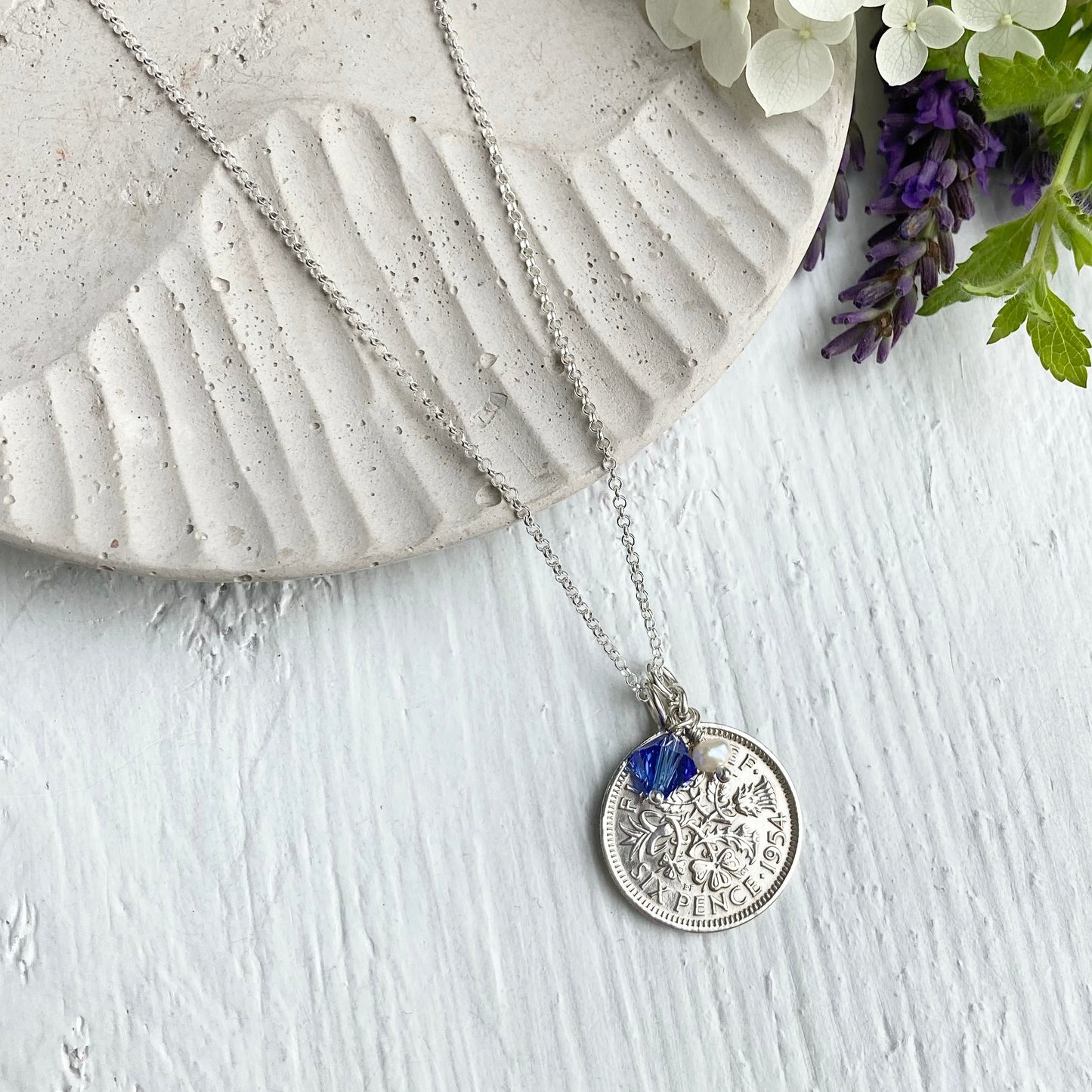 1954 Sixpence Necklace - September Birthstone