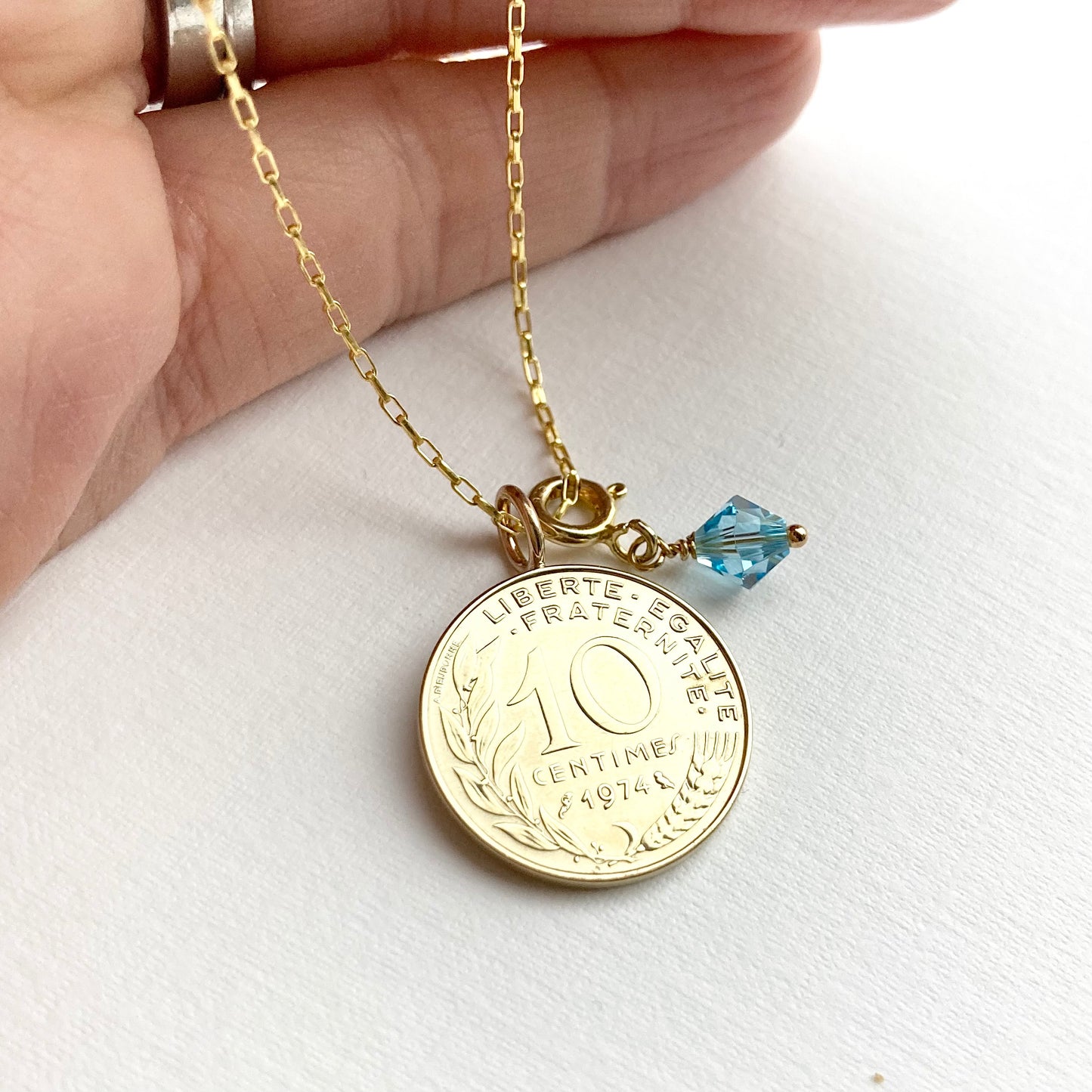 1974 French Coin Midi Necklace - Birthstone - 50th Anniversary