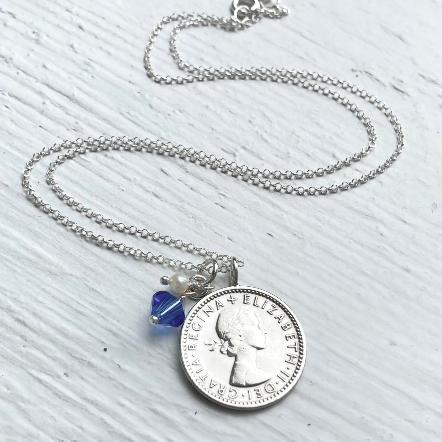 1954 Sixpence Necklace - September Birthstone