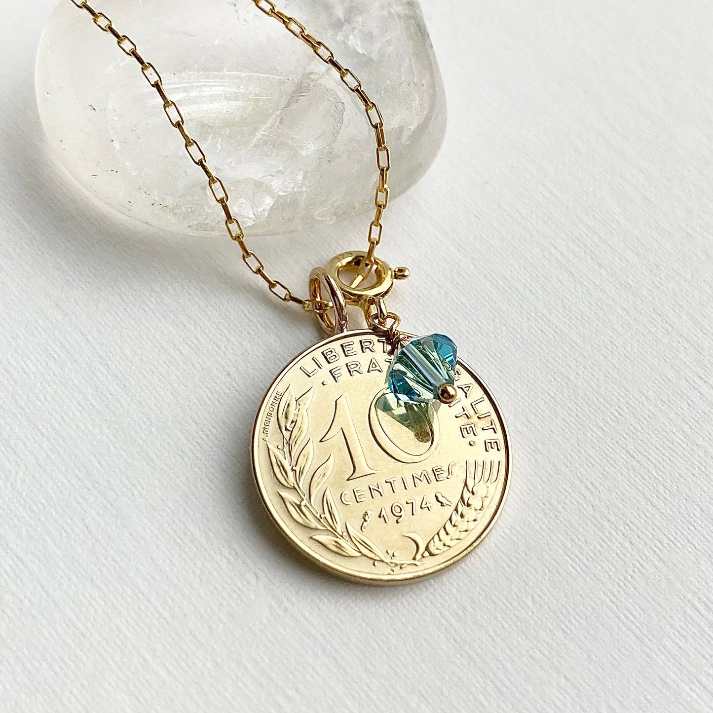 1974 French Coin Midi Necklace - Birthstone - 50th Anniversary