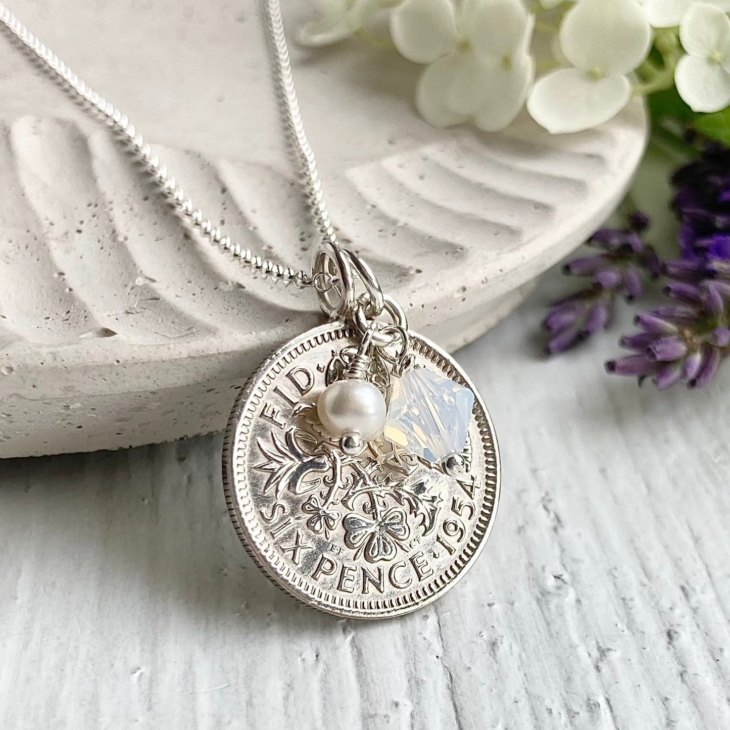 1954 Sixpence Necklace - October Birthstone