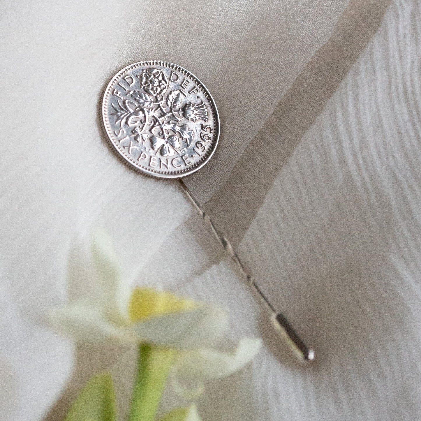 Silver Coin Lapel Pin - 1965