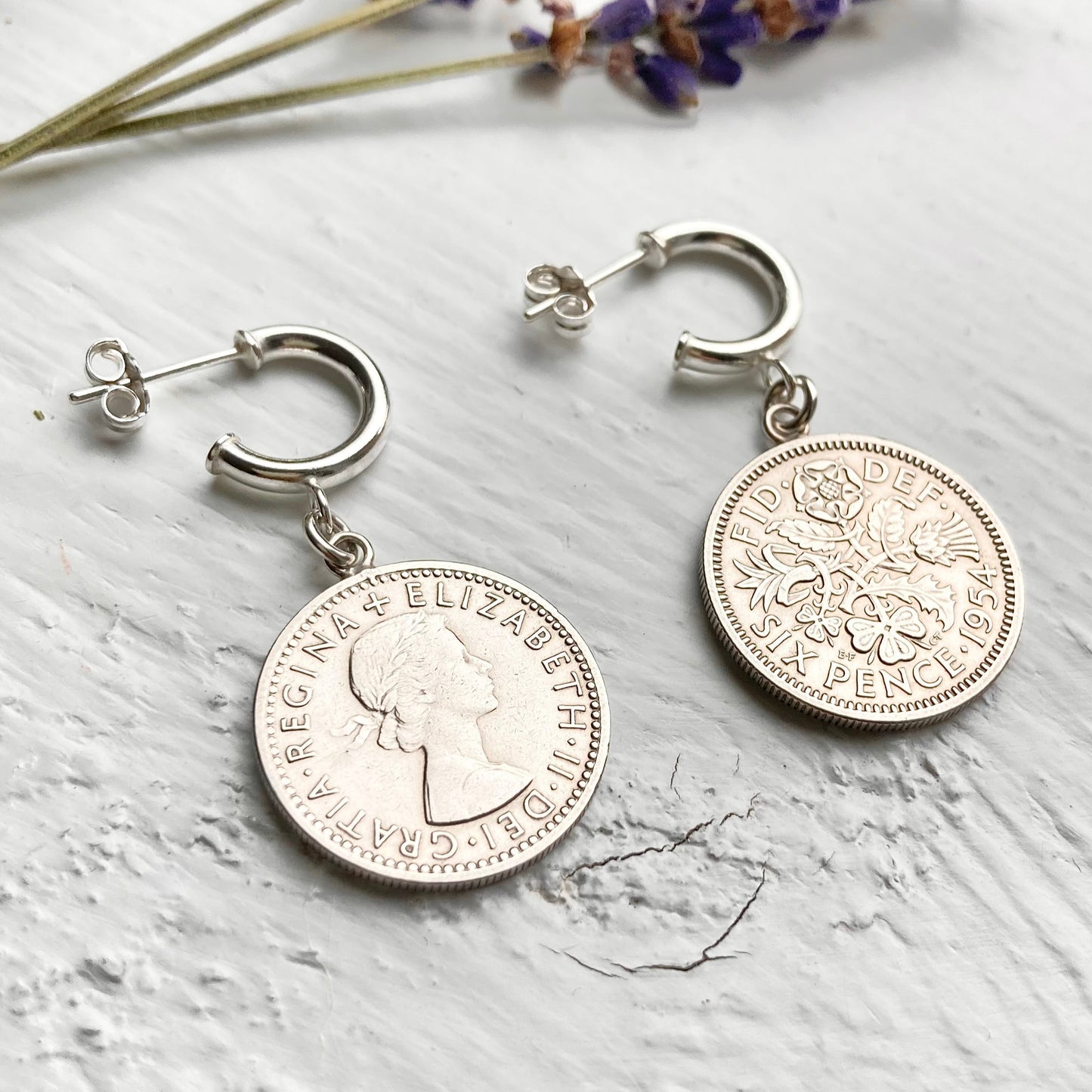 Silver Lucky Sixpence Earrings