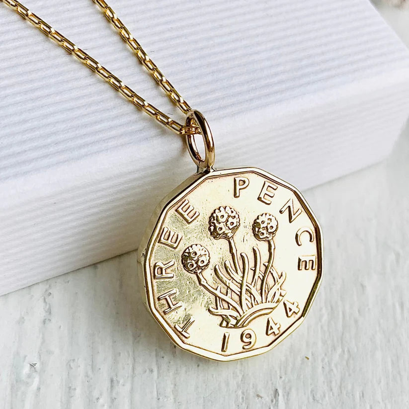 British Gold Coin Necklace, Coin Pendant for 80th