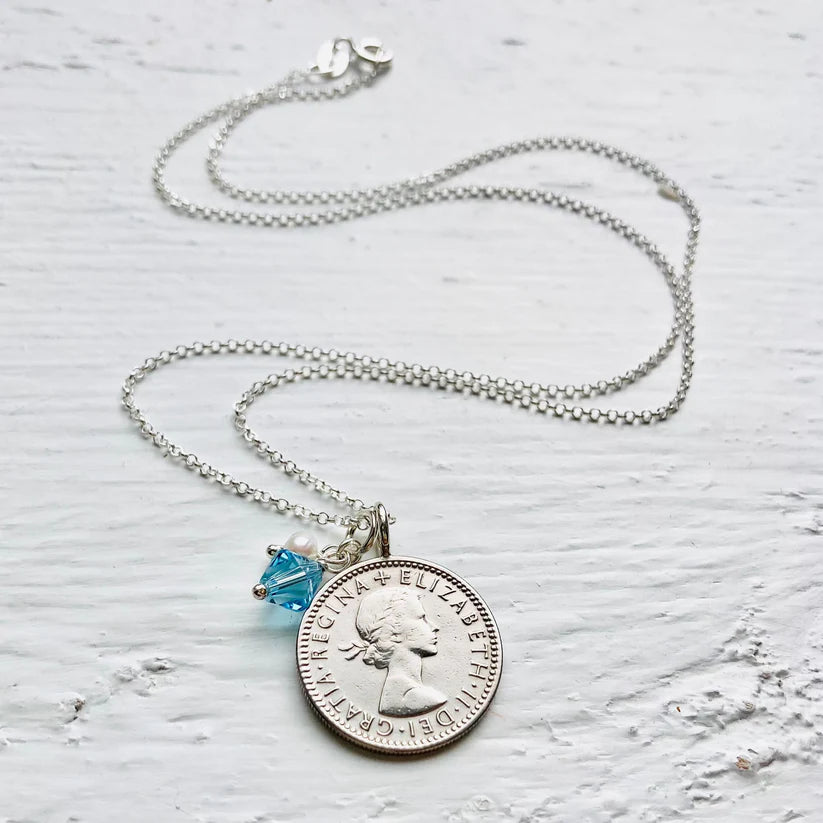 18inch sterling silver chain on British 1954 coin pendant