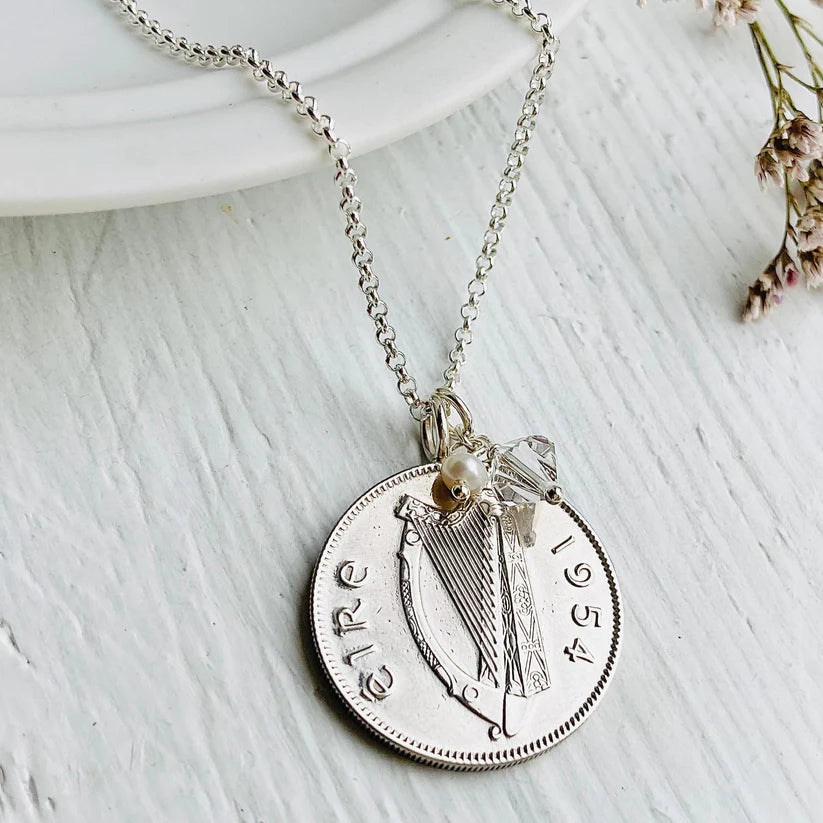 70th Gift for Women, Prenoa Celtic silver coin necklace