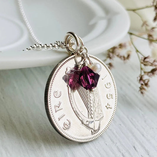 70th Birthday Coin pendant gifts for women, February birthstone