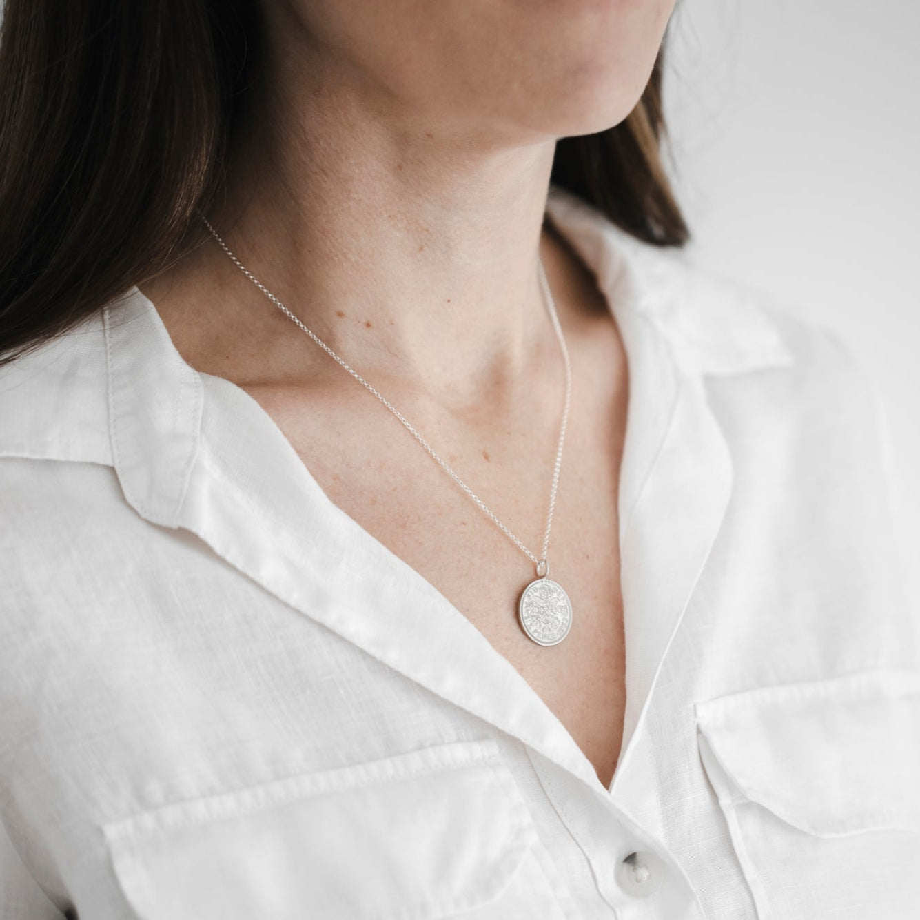 1965 British Sixpence Necklace - 60th Birthday Gift - Silver