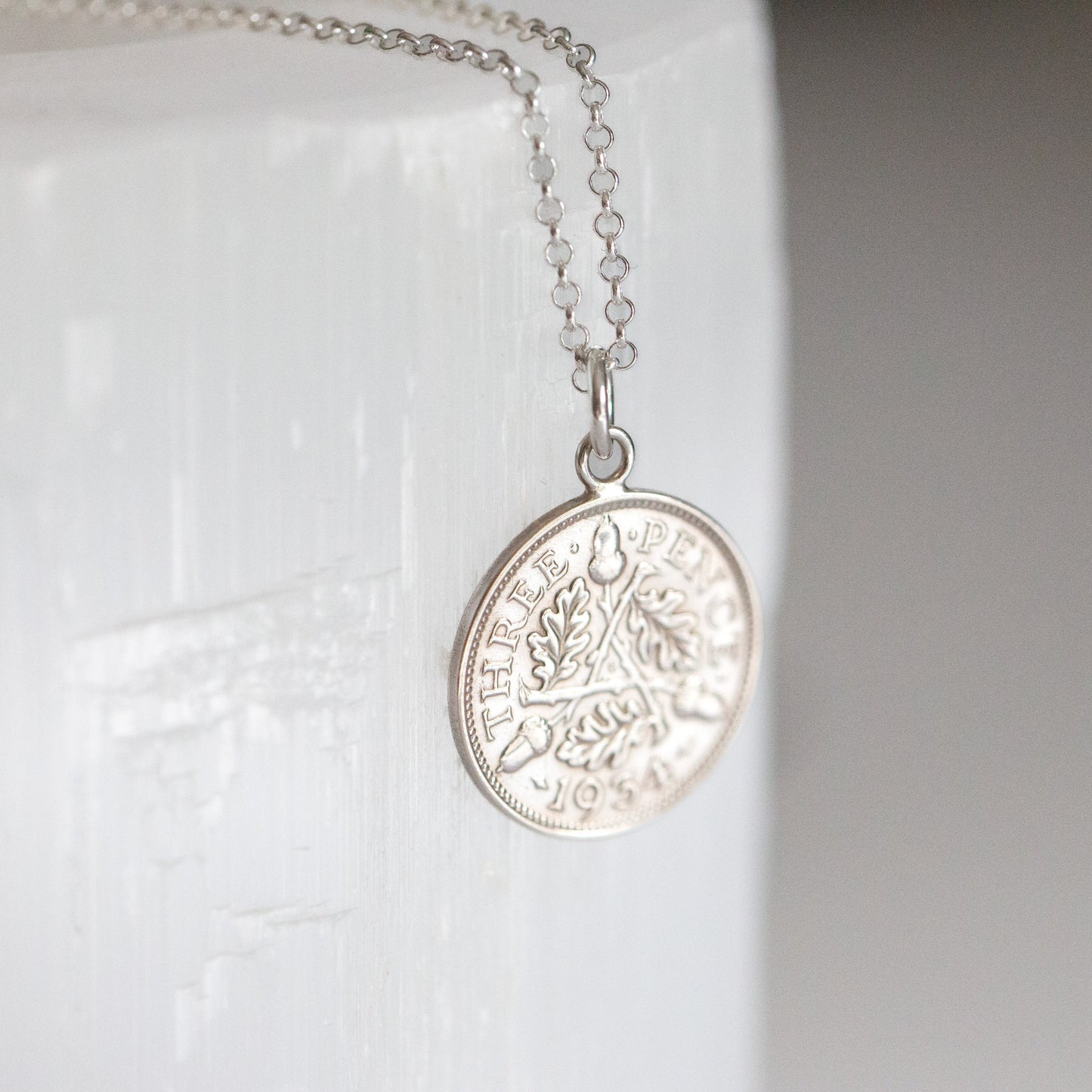 silver coin pendant, handcrafted coin necklace gift for her, good luck gift, silver anniversary with sterling silver chain.