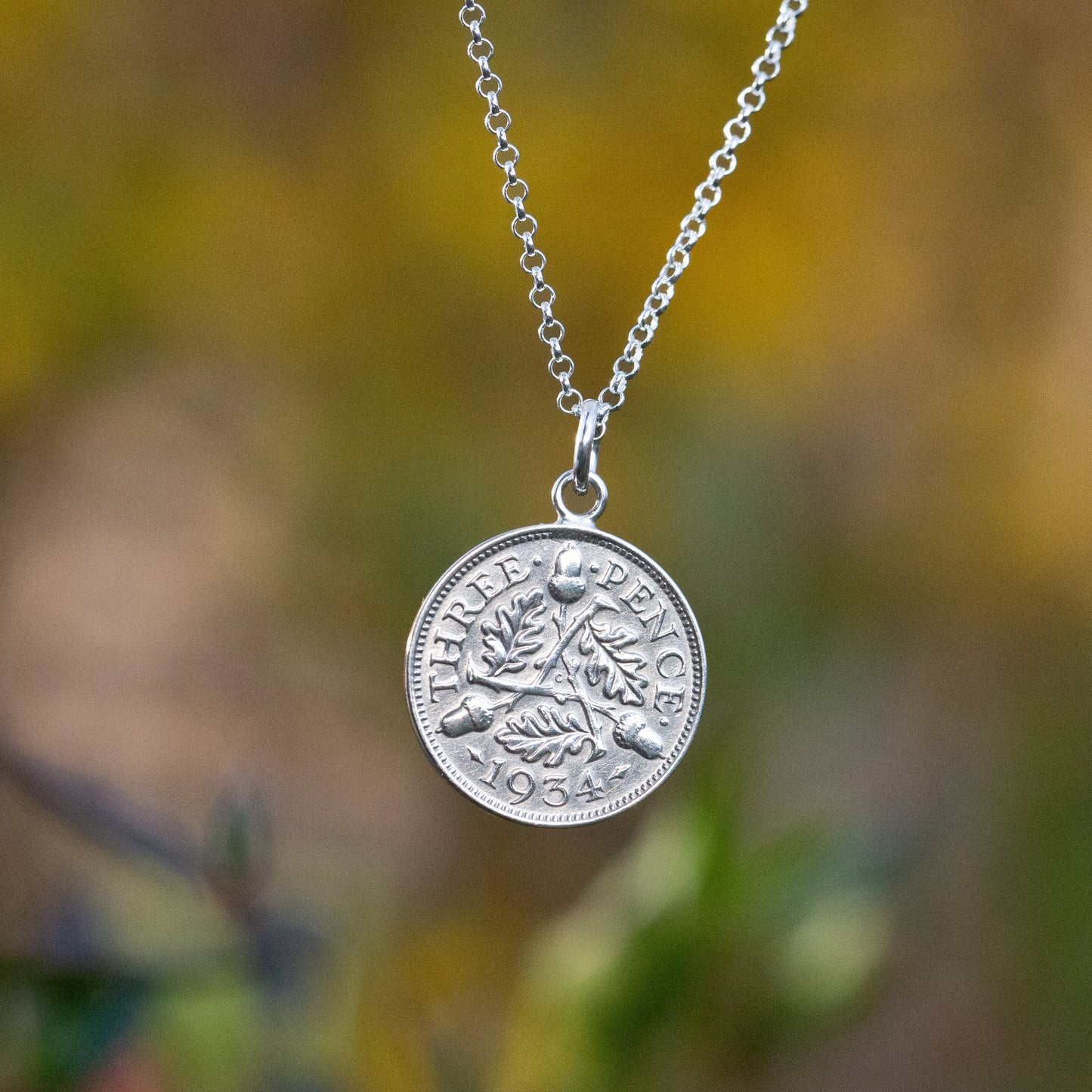 Dainty Coin, Silver Necklace, Coin Jewellery Gifts for Her, Acorn Necklace, Oak Tree Necklace, Silver Pendant, Sterling Silver Chain.