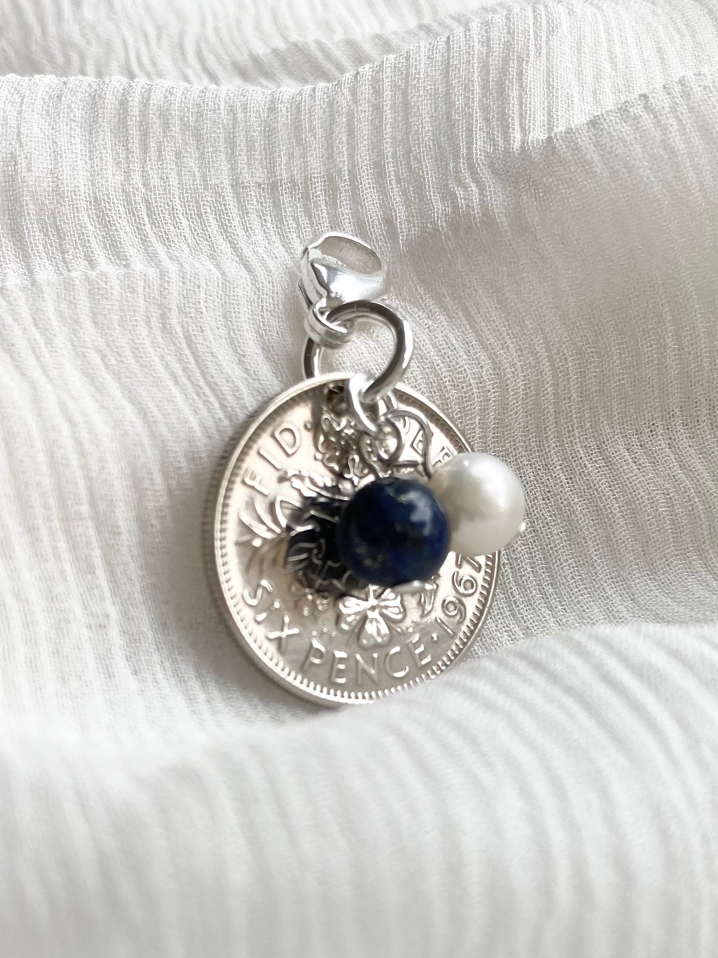 Something Old to Blue- Silver Sixpence Wedding Pin - Bridal Gift Something Old