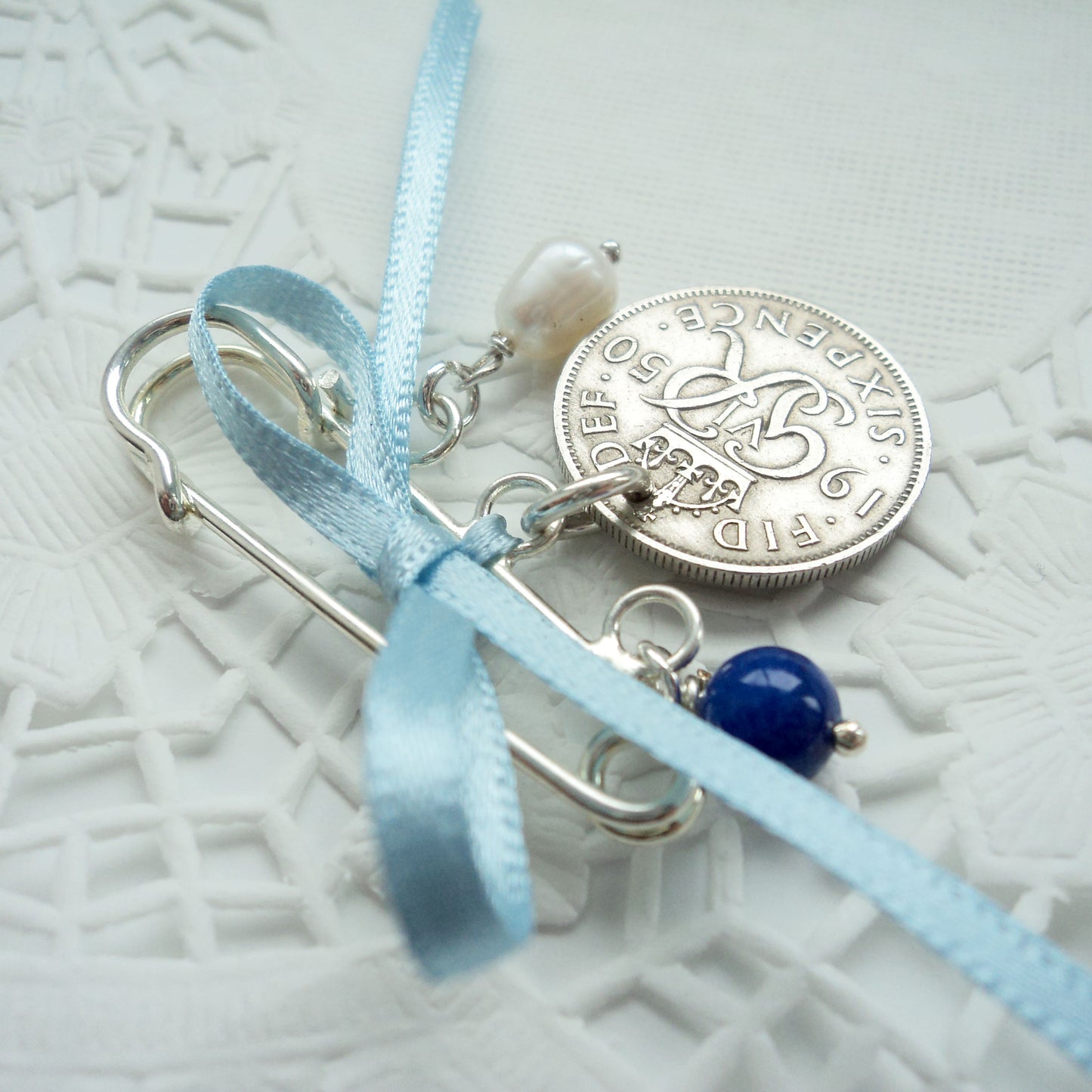 Silver Sixpence Wedding Pin - Bridal Gift Something Old