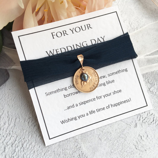 Something Old, New, Borrowed and Navy Blue Farthing Bridal Charm