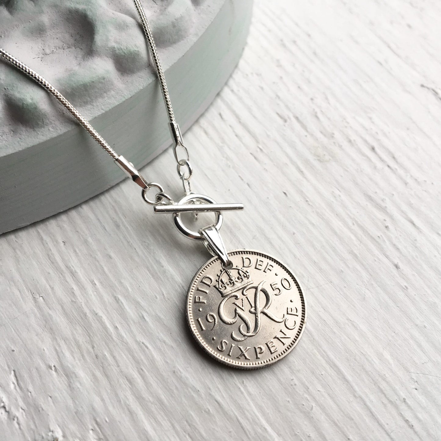 Christmas Day Sixpence Toggle Necklace