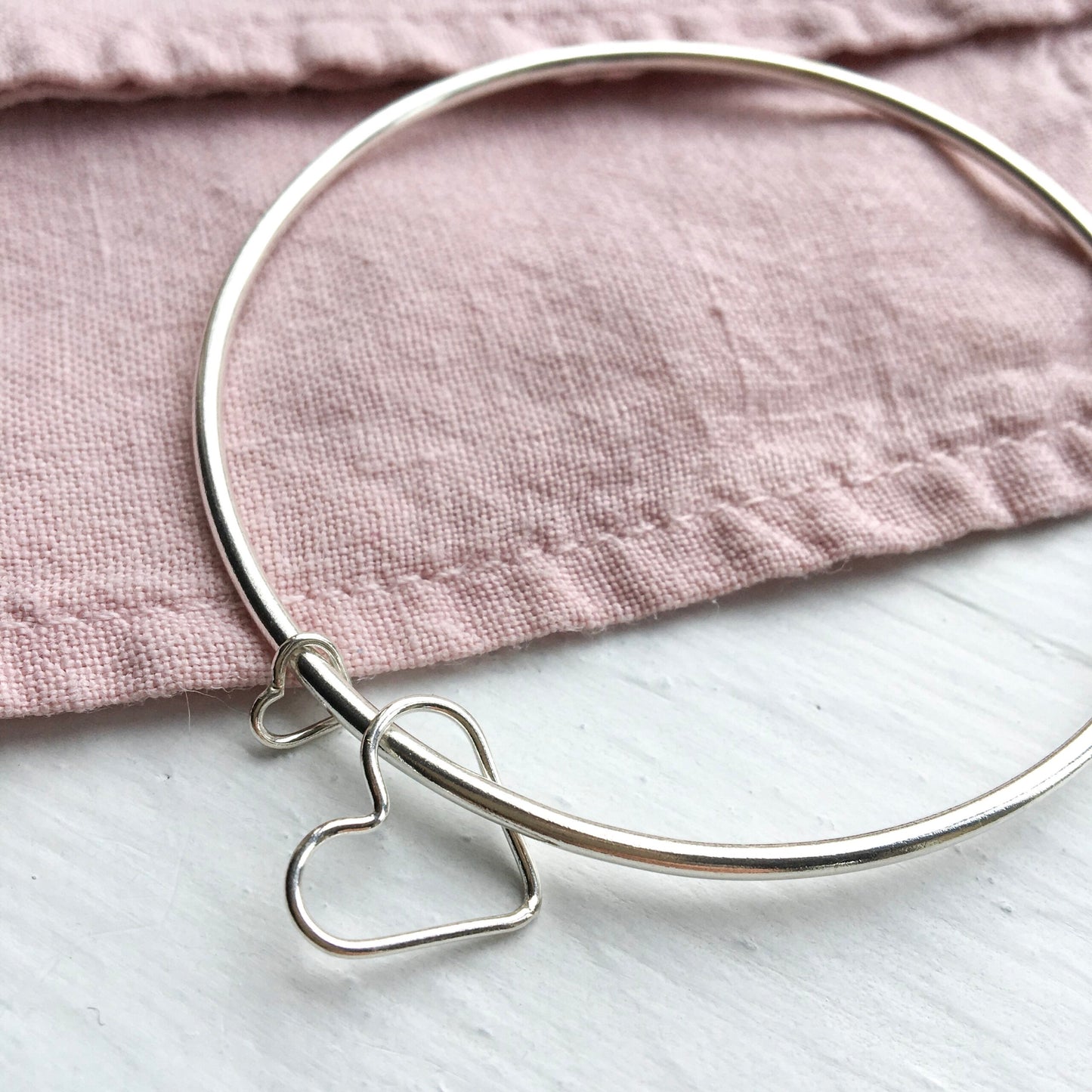 'You and Me' Heart Bangle - Sterling Silver Bracelet