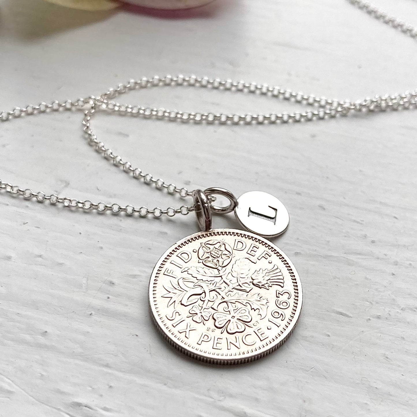1963 Sixpence Initial Necklace