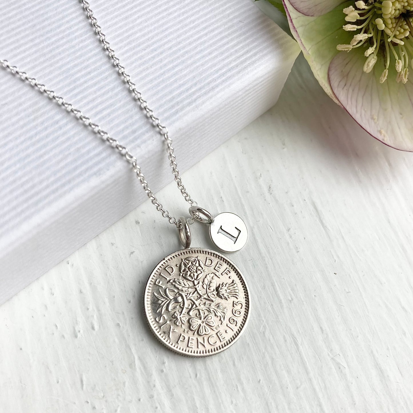 1963 Sixpence Initial Necklace