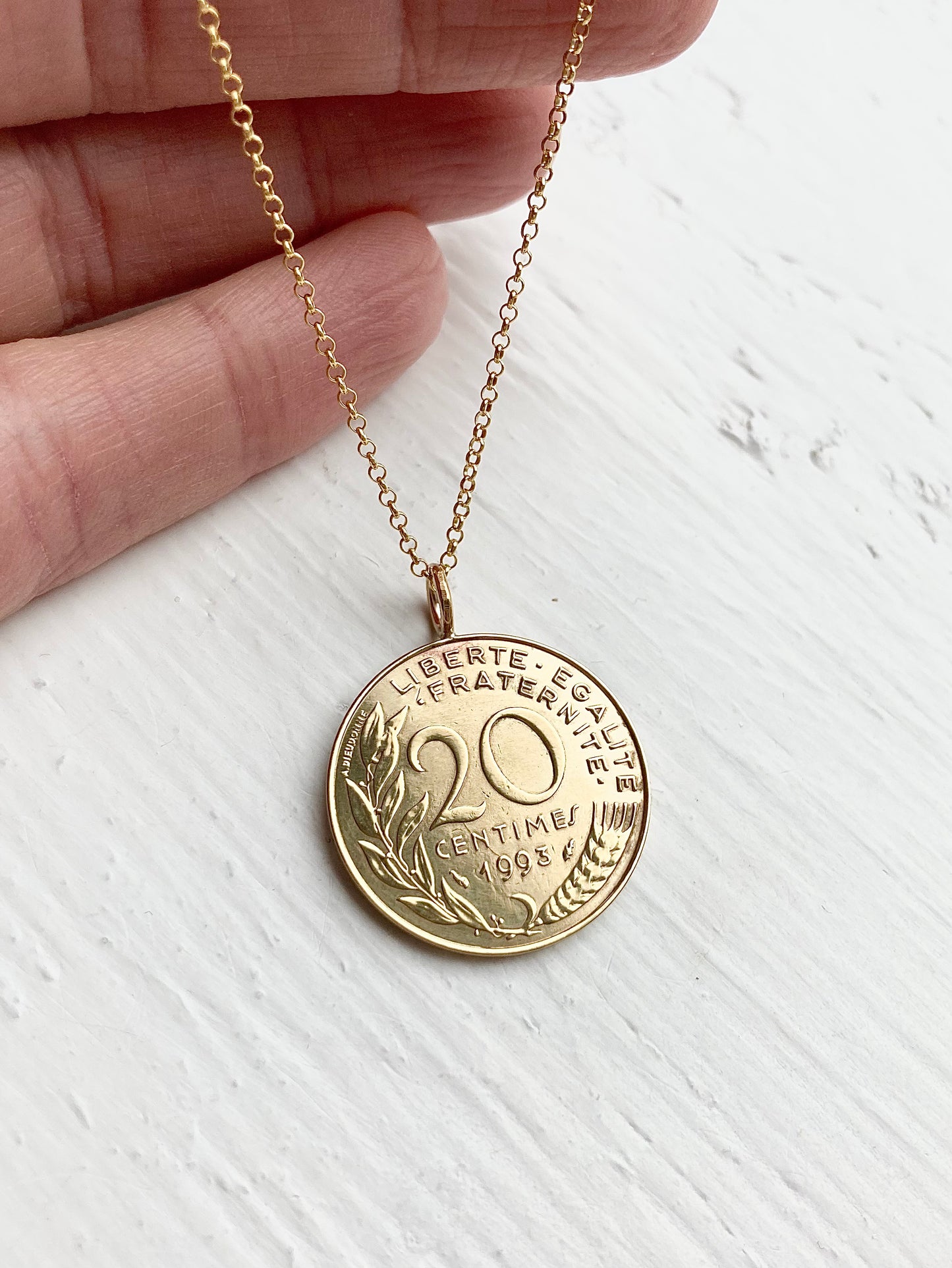1993 French Coin Necklace - Gold Bail