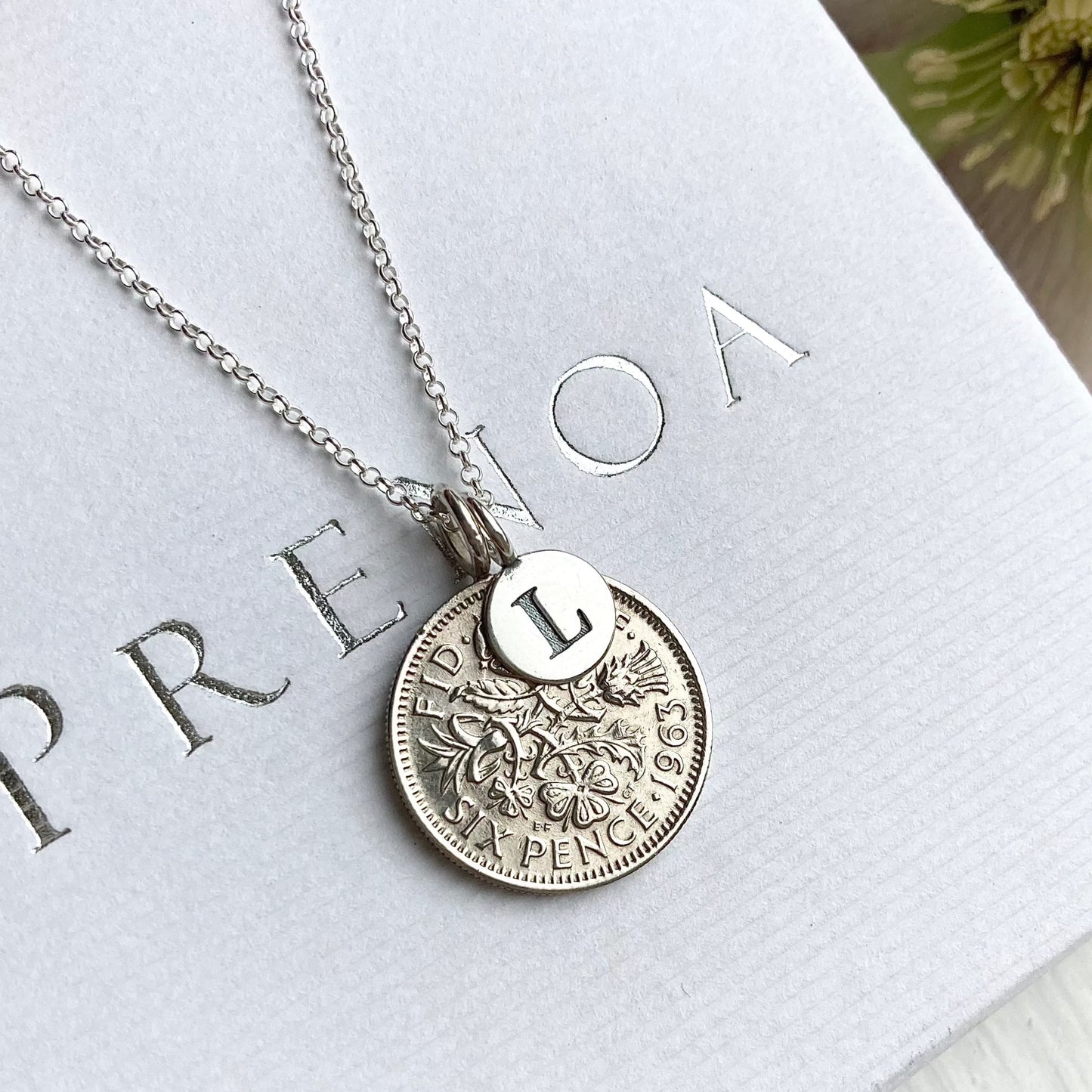 1963 Sixpence Initial Necklace