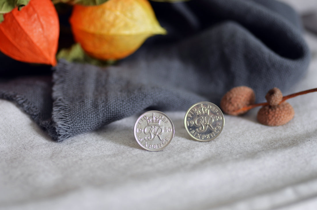 Autumnal sixpence cufflinks made with sterling silver