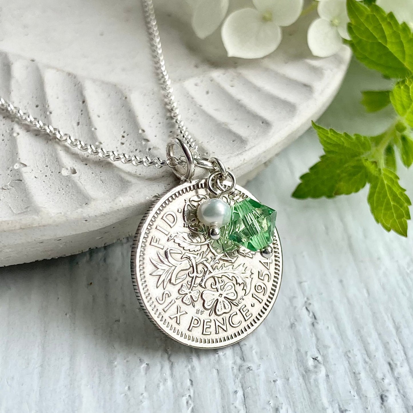 1954 Sixpence Necklace - August Birthstone