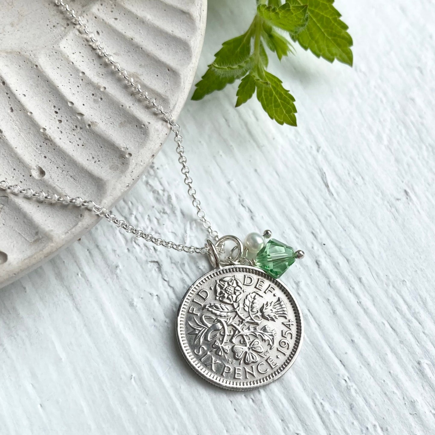 1954 Sixpence Necklace - August Birthstone