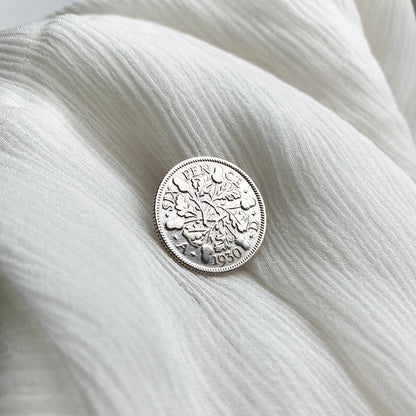 Silver oak leaves British sixpence pin brooch gift for men and women