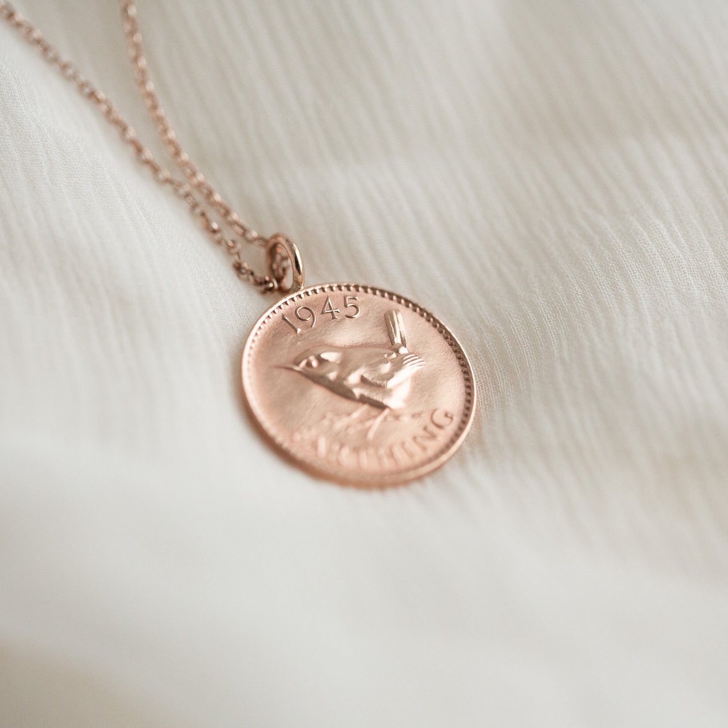 Wren pendant necklace, coin pendant gift for her 80th.