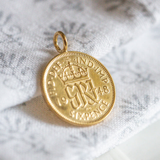 1948 British coin pendant, plated in 22ct gold. 
