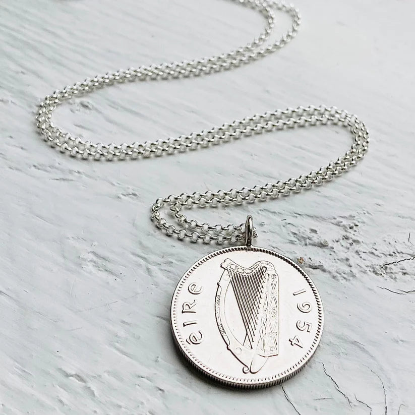 Eire coin pendant with harp for 70th birthday gift