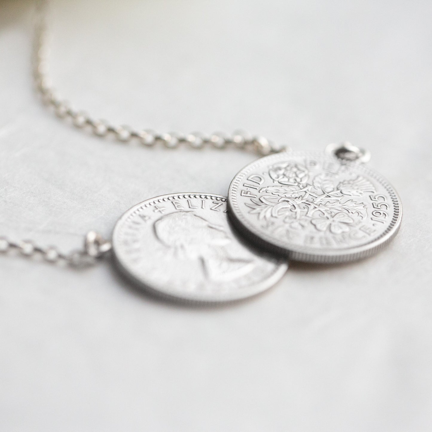 Double coin necklace, silver pendant gift for her.