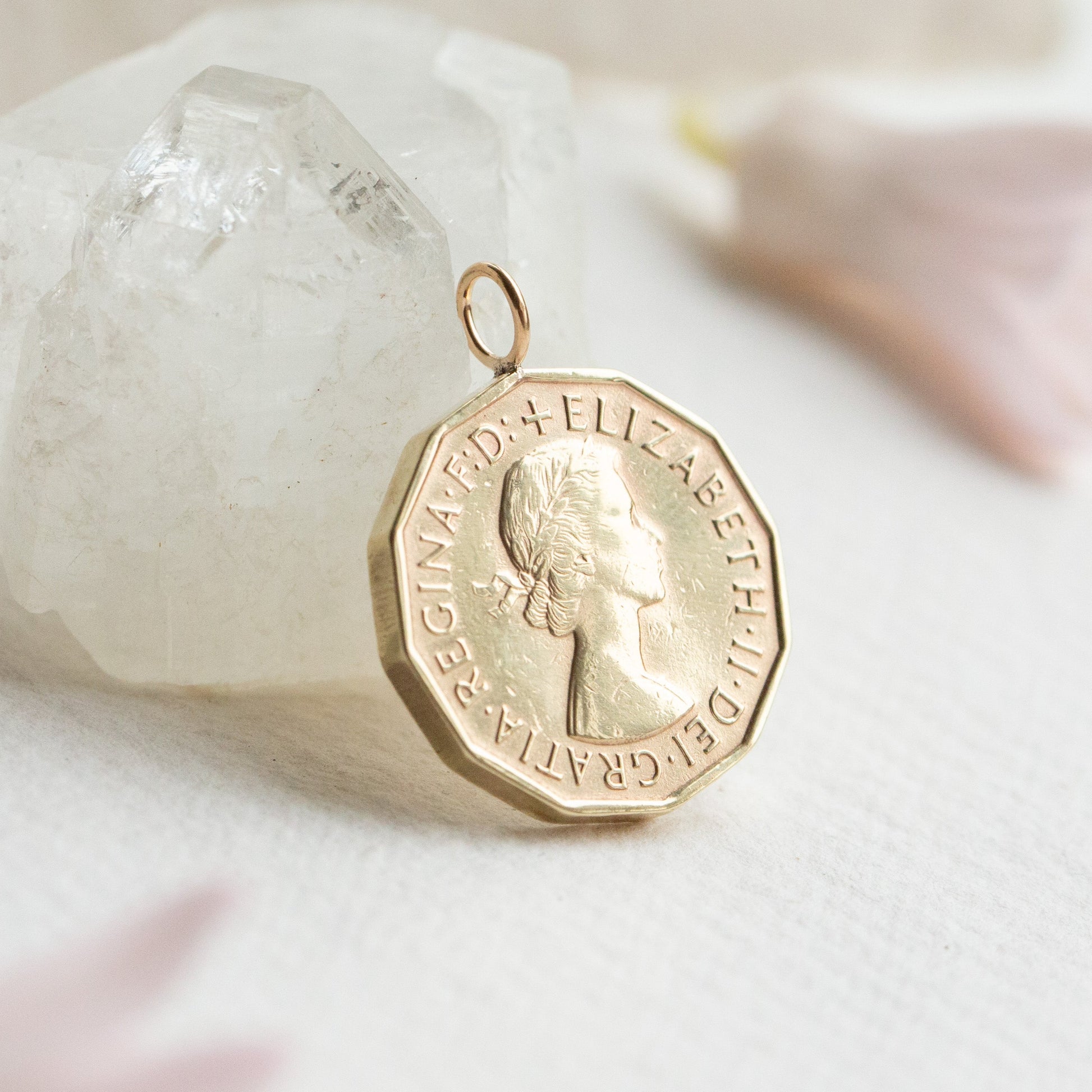 Coin charm for 70th, 1955 gold coin British coin pendant.