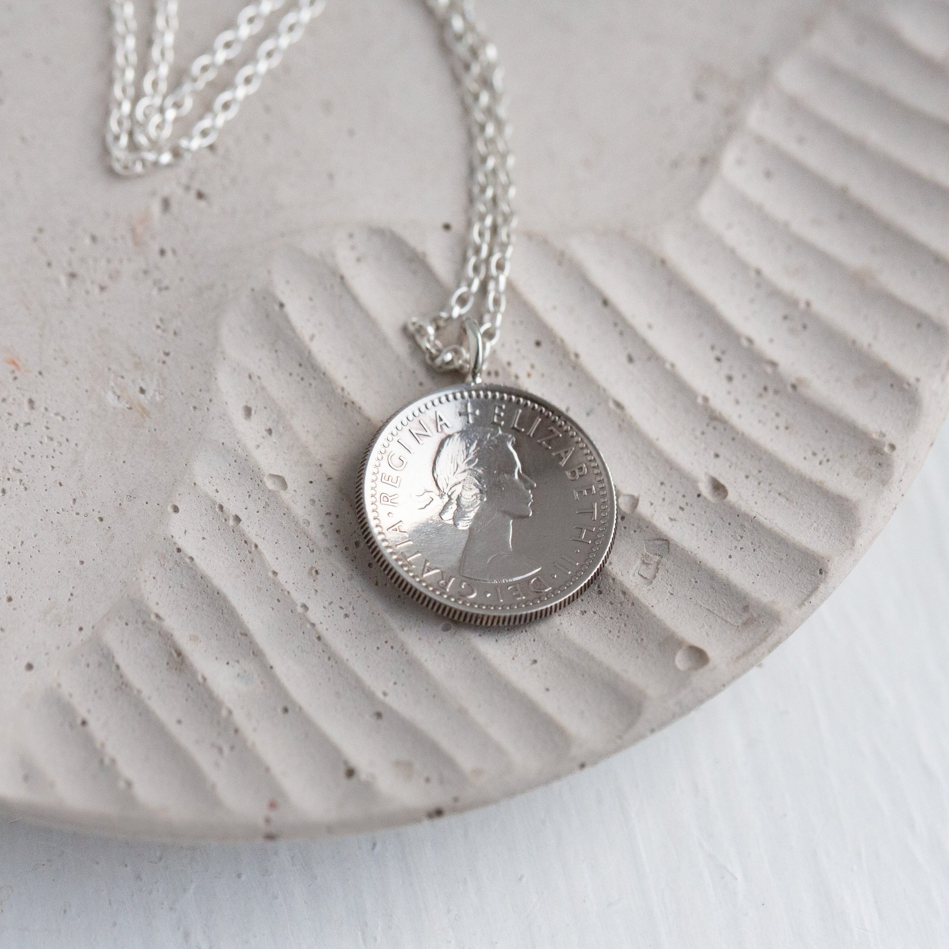 Dished sixpence, 70th birthday gift. 1955 coin, silver coin necklace jewellery, heirloom coin jewellery with 925 sterling silver chain.