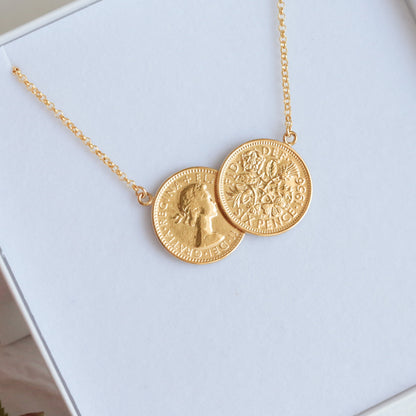 Double Sixpence Gold Coin Necklace