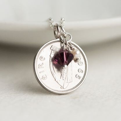 60th birthday gift, Irish coin necklace, sterling silver pendant necklace.