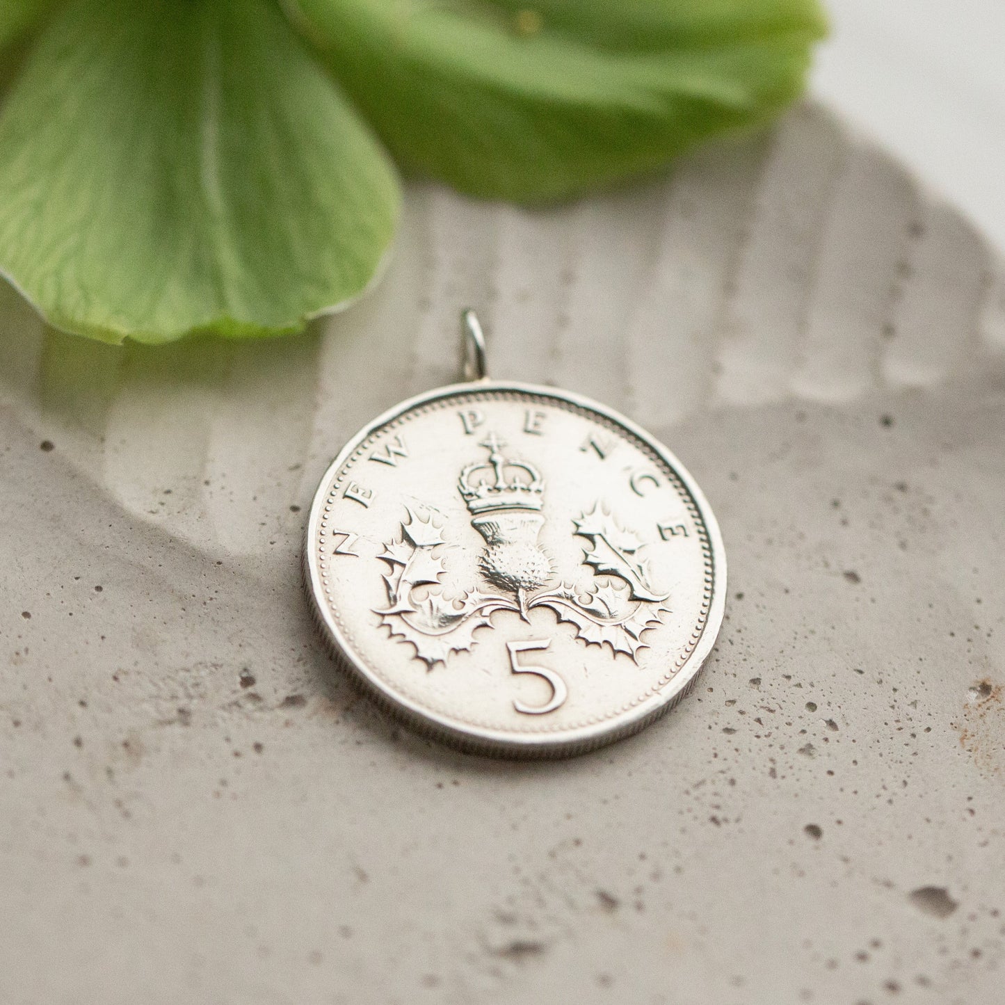 Thistle silver coin pendant, gift for 50th