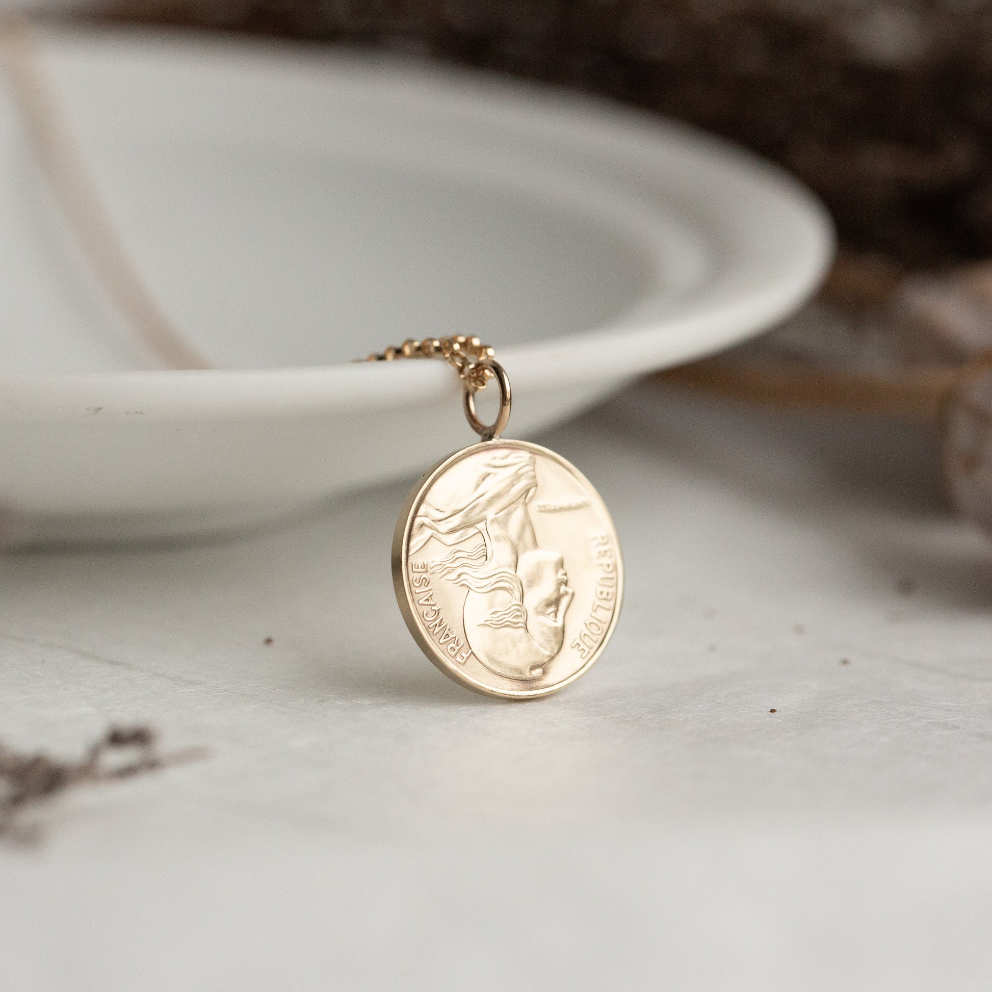 Small French gold coin necklace