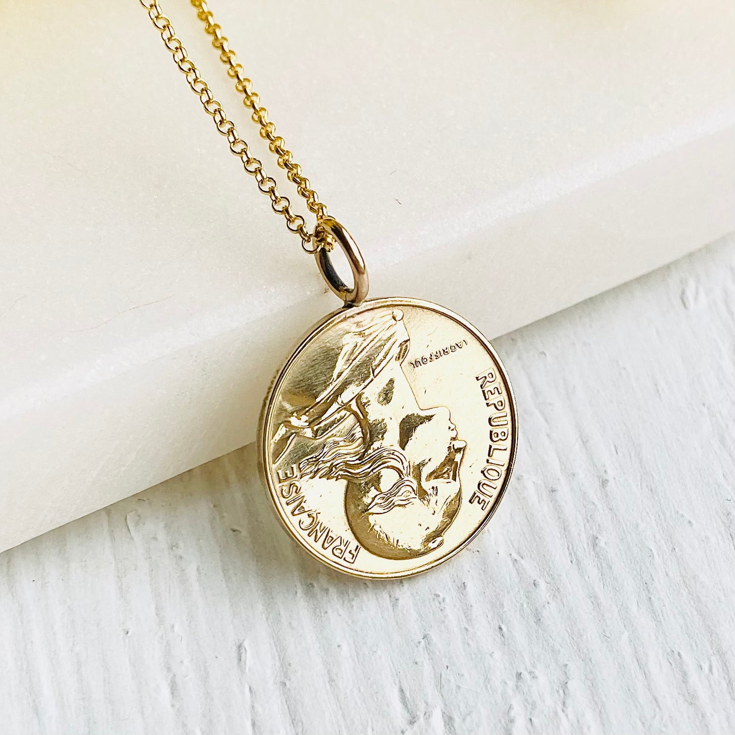 Marianne necklace with French coin - gold jewellery by Prenoa