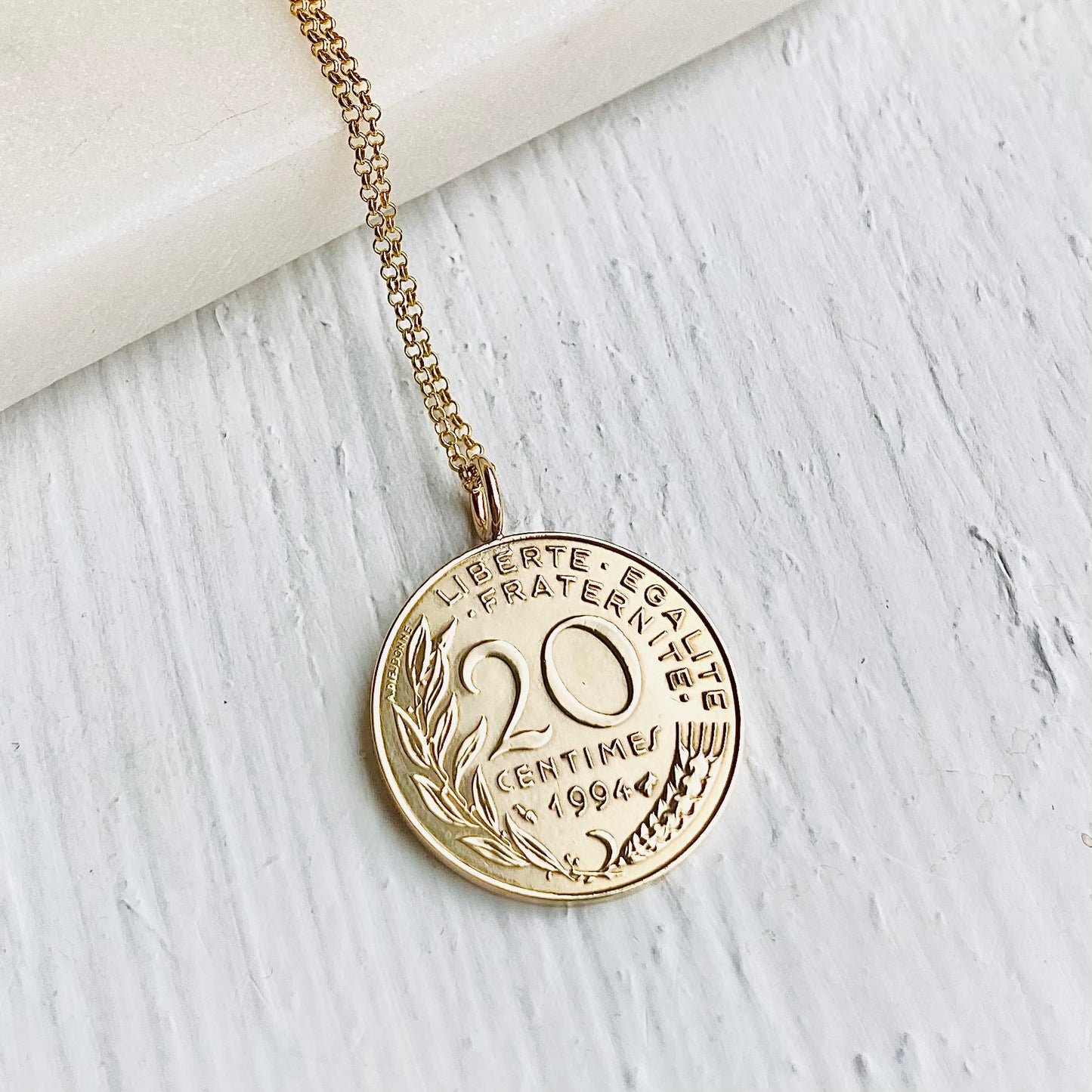 gold coin necklace with French coin