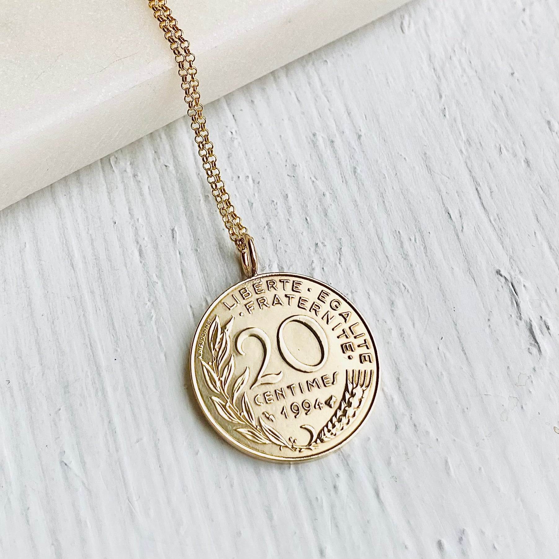 gold coin necklace with French coin