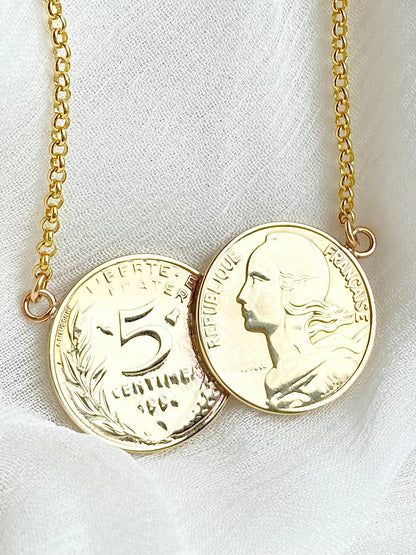 French Double Coin Necklace
