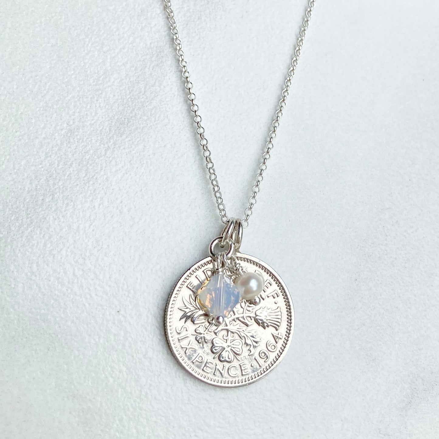 1964 Sixpence Necklace - October Birthstone