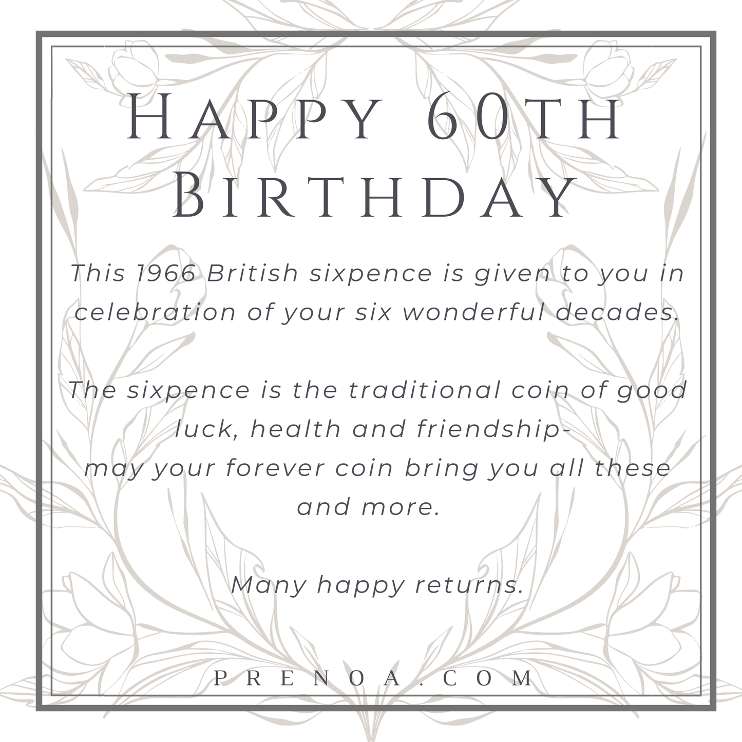 60th birthday card with British sixpence design and celebratory text.