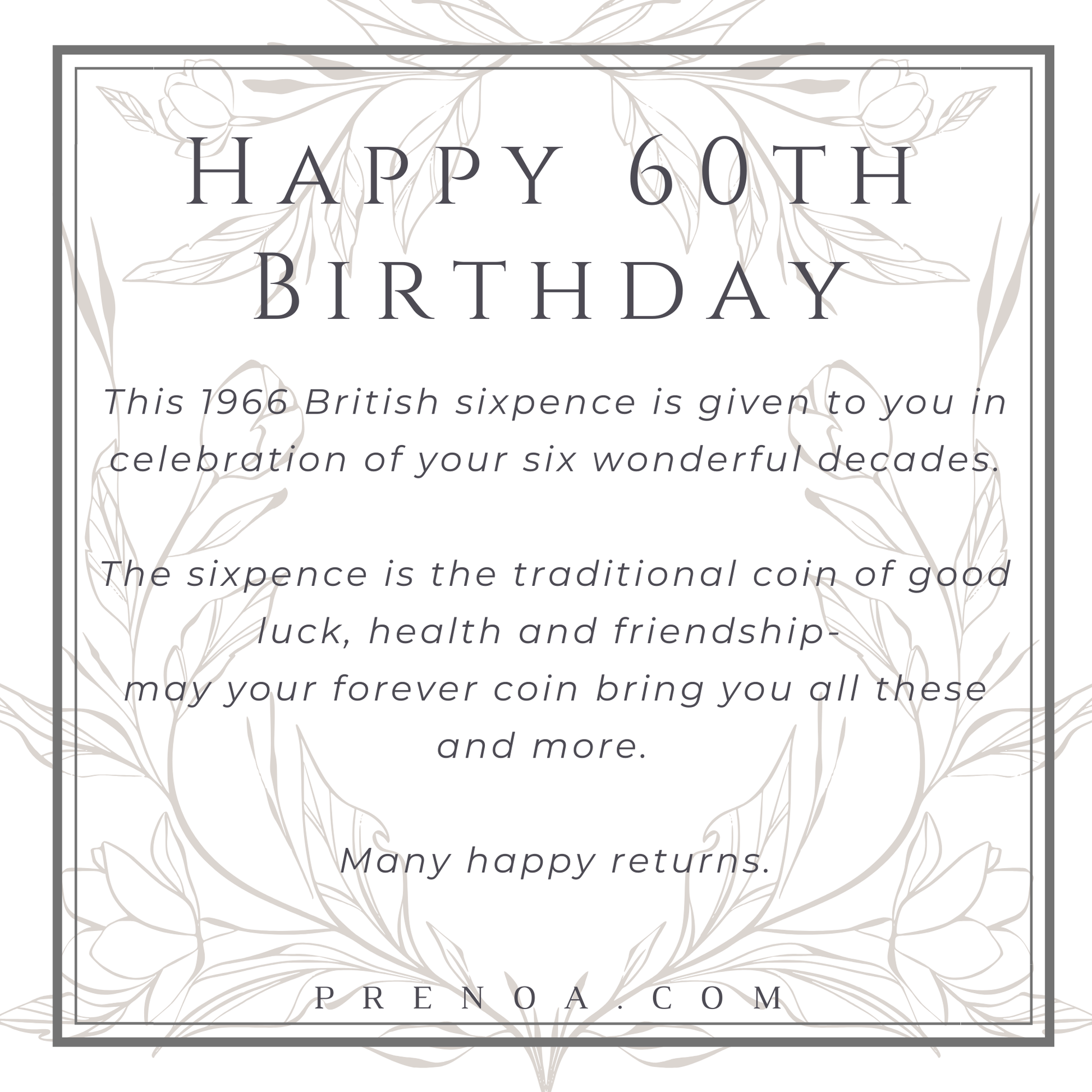 60th birthday card with British sixpence design and celebratory text.