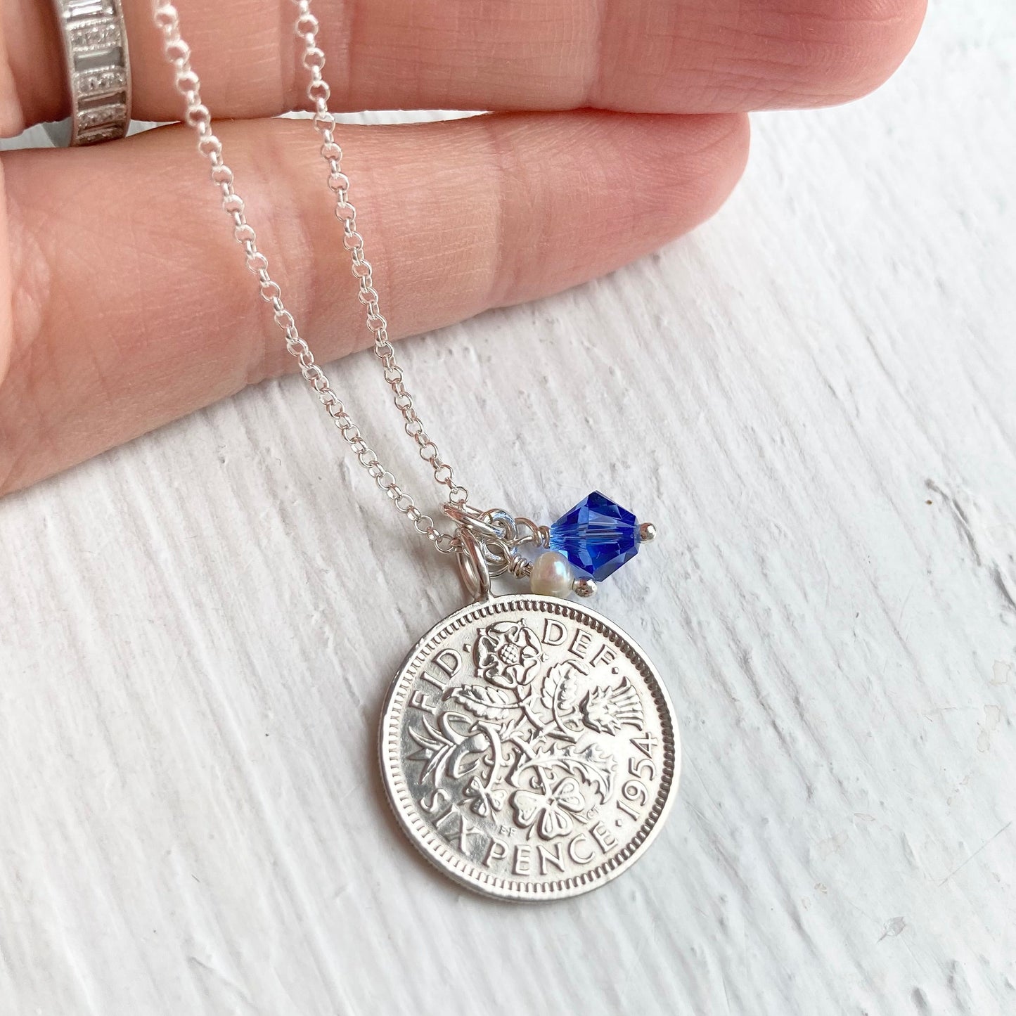 1954 Sixpence Necklace - September Birthstone