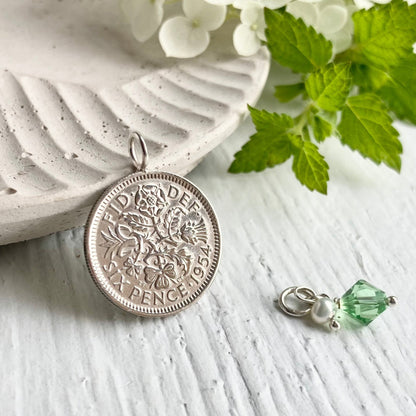 1954 Sixpence Necklace - August Birthstone